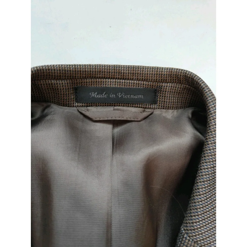Lauren Ralph Lauren Mens Sports Coat 44L Brown Blue Geometric 2 Button Blazer